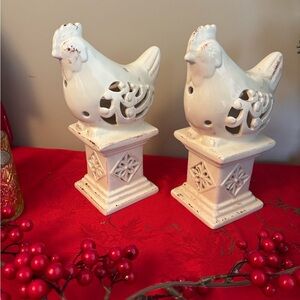 White Ceramic Rooster Candle Holders